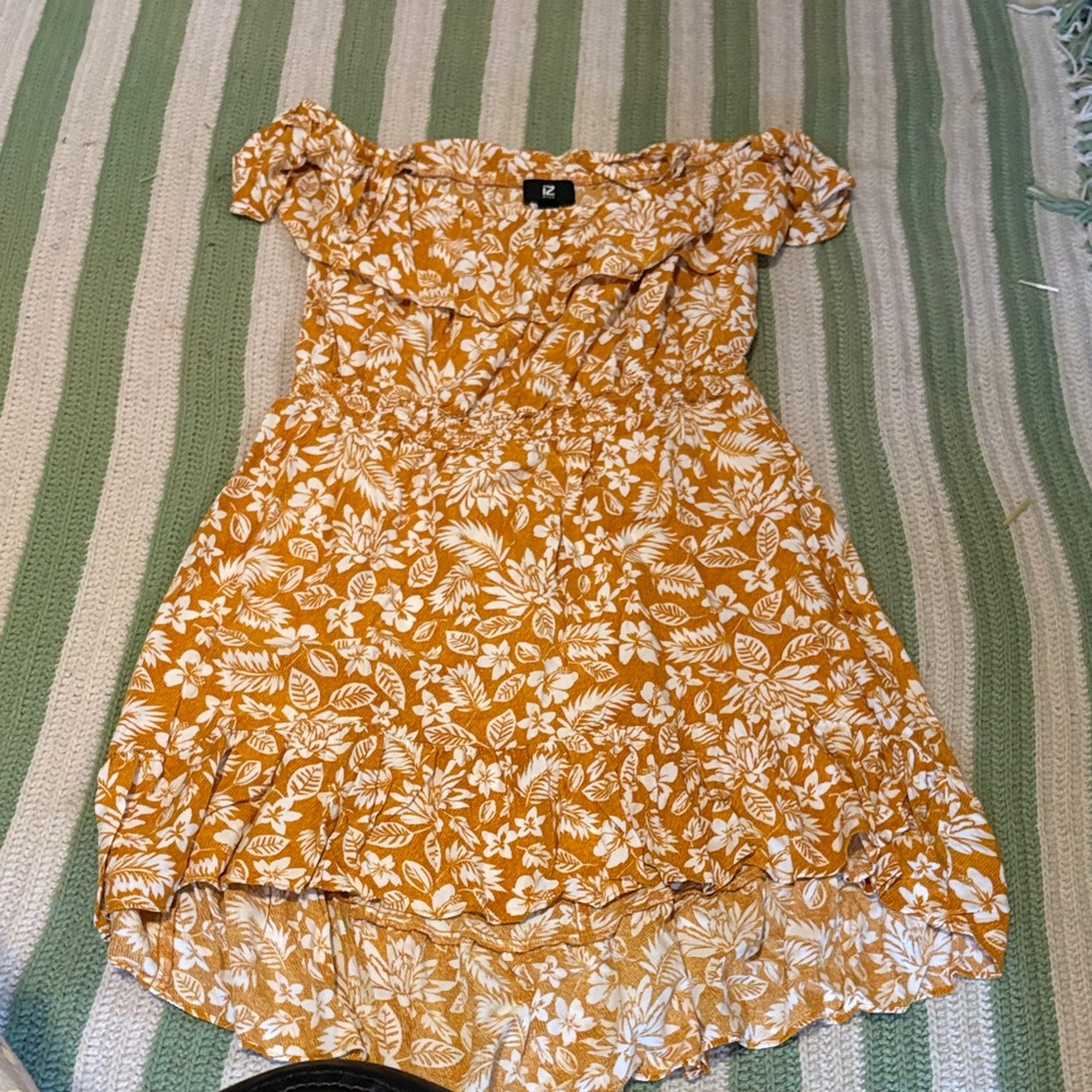 Iz Byer Mustard and White Floral Dress